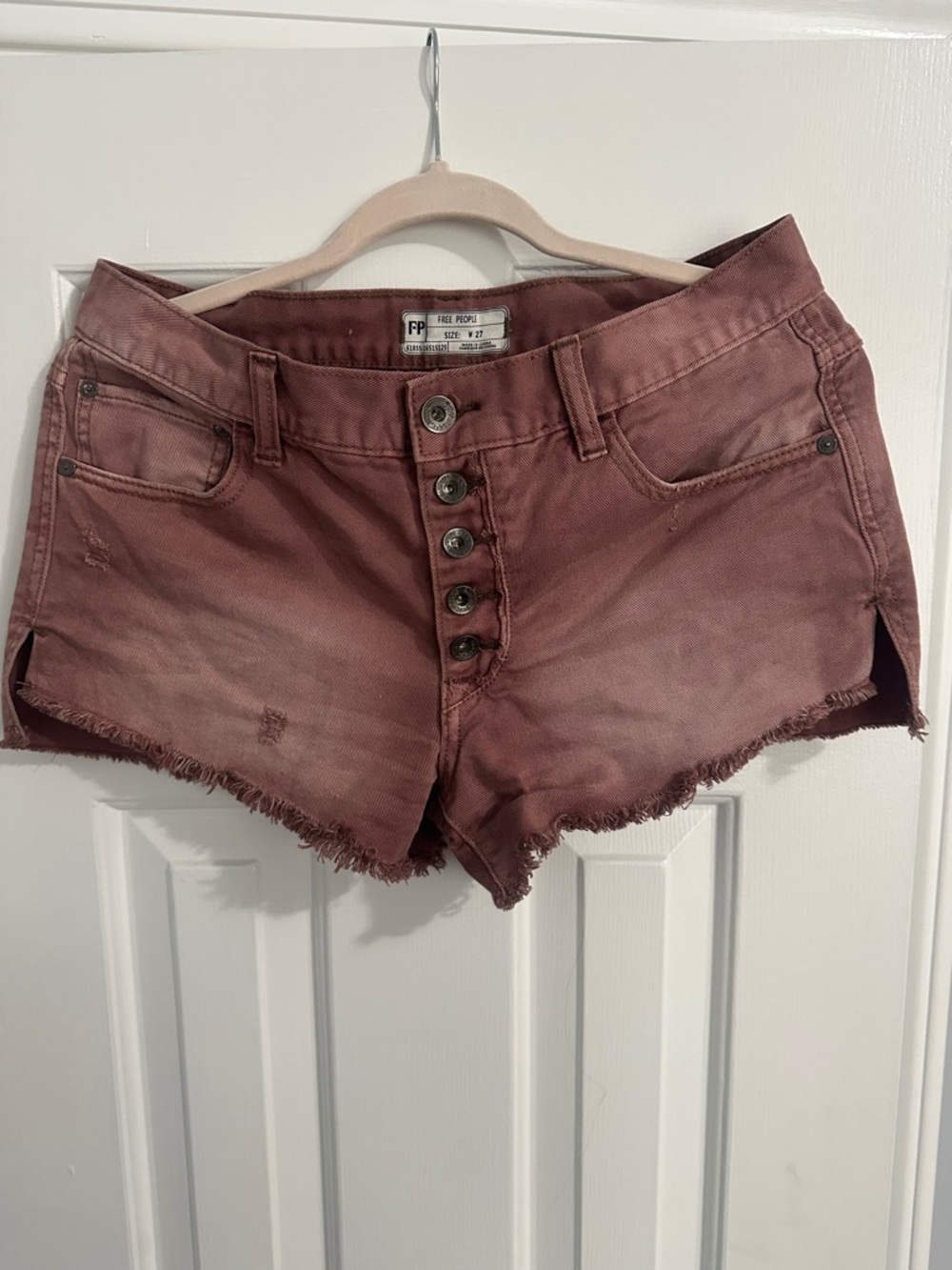 Free People Washed Rose Button-Front Denim Cutoff Shorts
